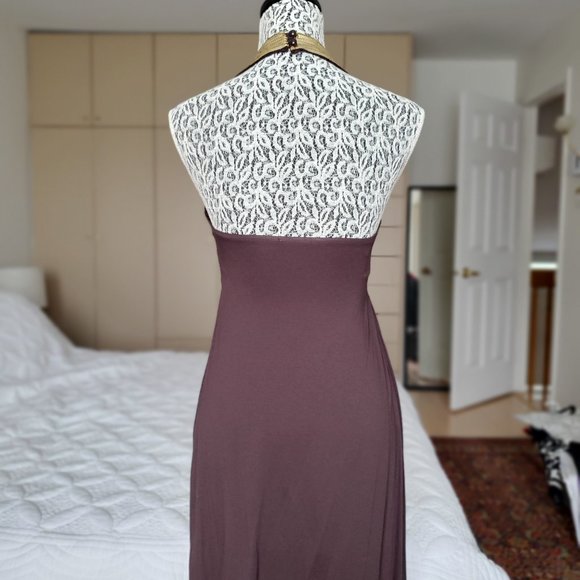 Brown and Gold Halter Strap Dress - Picture 2 of 7